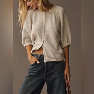 Anthropologie Puff-Sleeve Cardigan Sweater